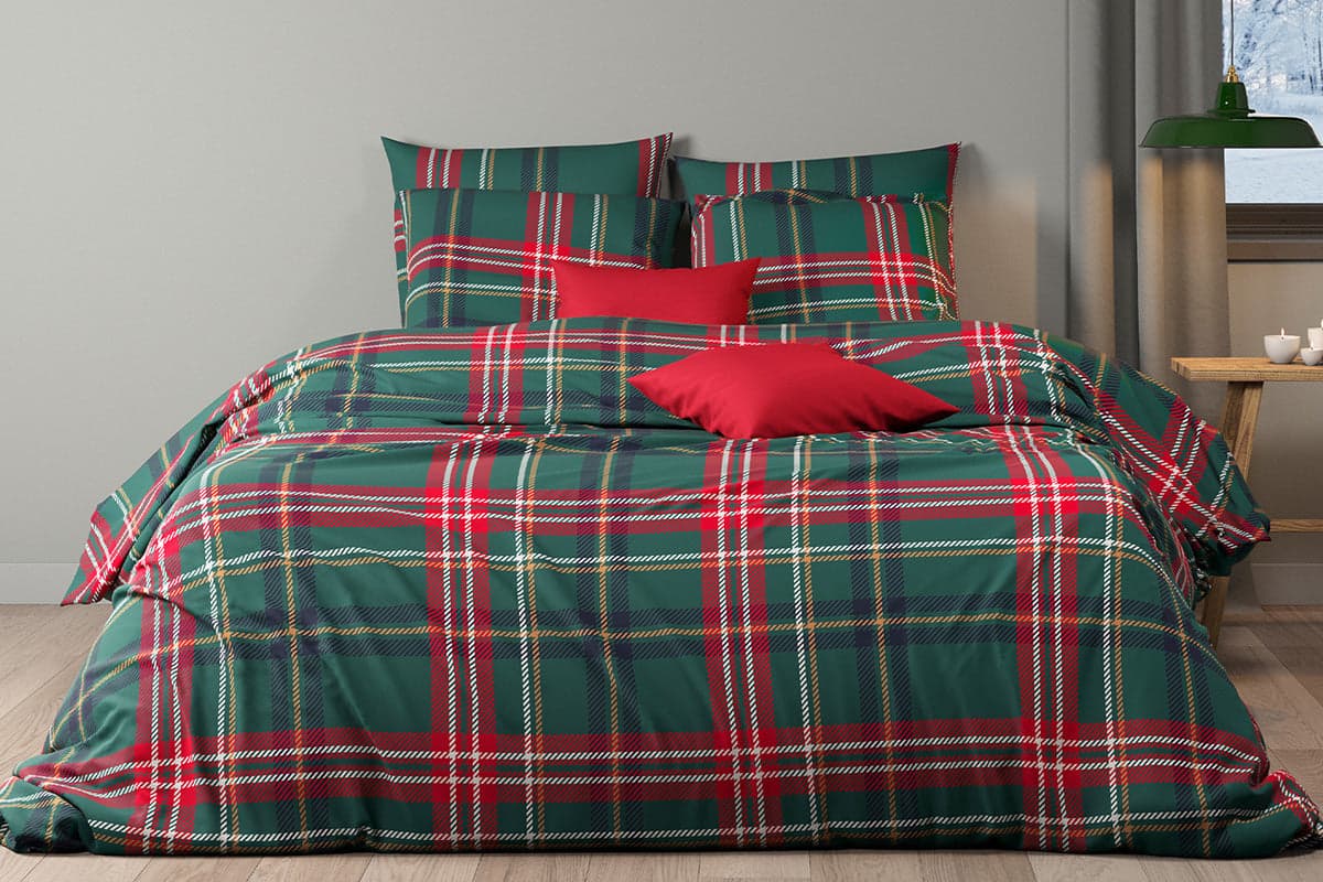 Mistral Home | Flannel Tartan Duvet Cover Set | Green/Red | King