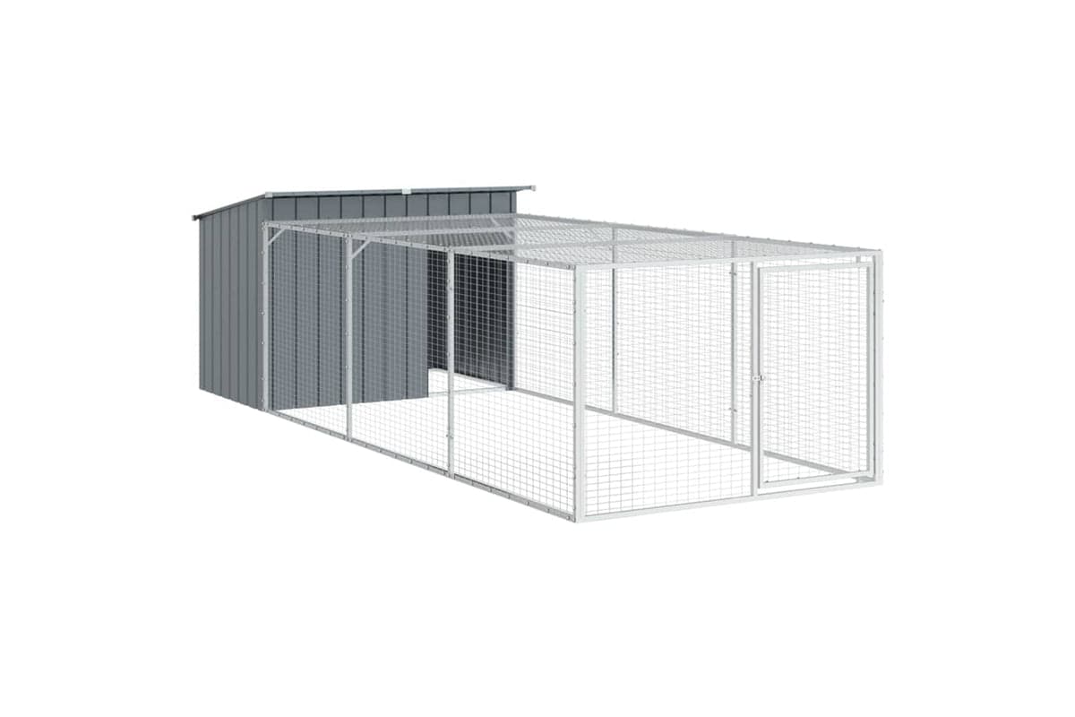 Vidaxl Dog House With Run Anthracite 153x396x110 Cm Galvanised Steel