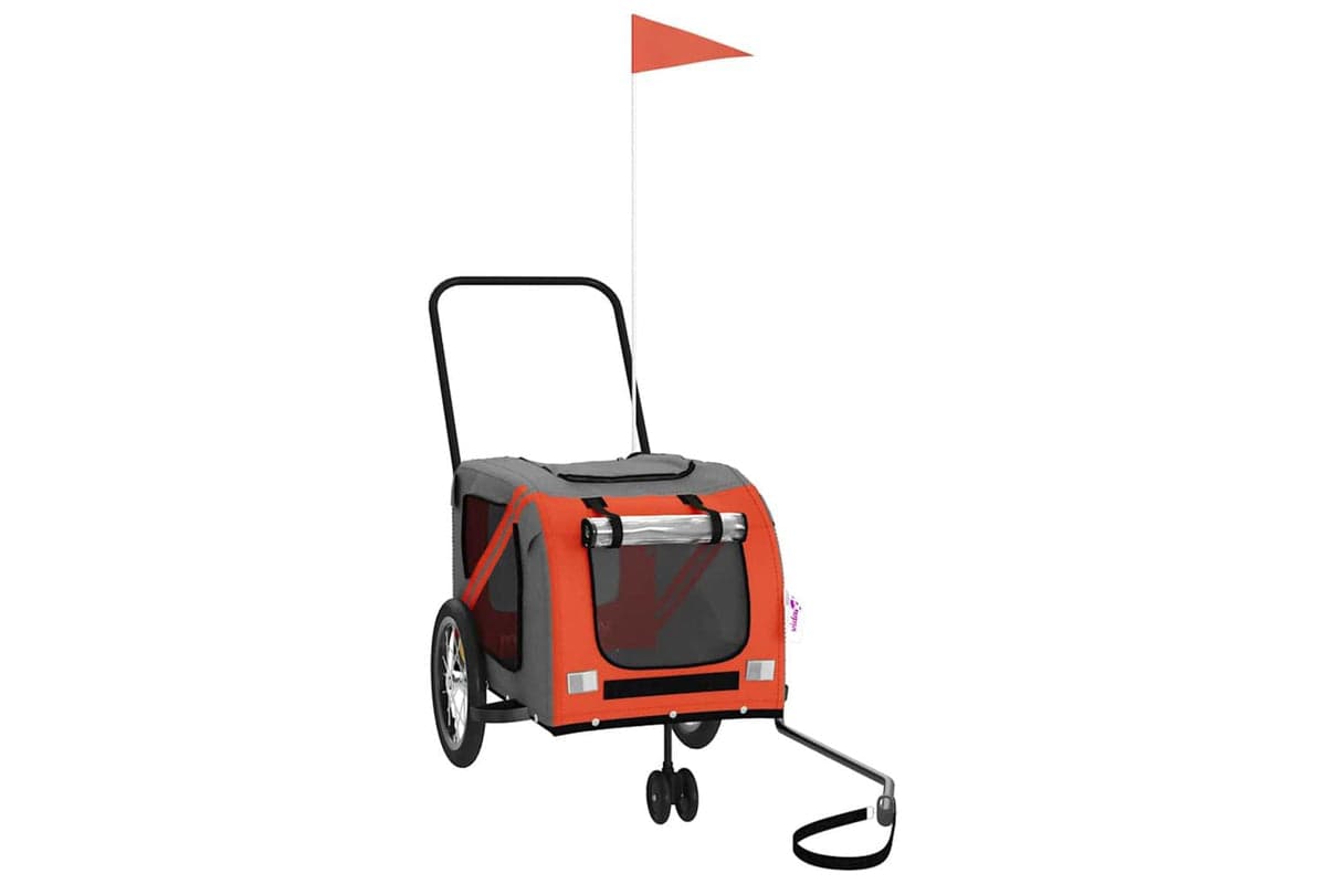 Vidaxl Pet Bike Trailer Orange And Grey Oxford Fabric And Iron