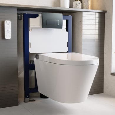 Wall Hung Smart Bidet Toilet with Gunmetal Flush Plate & 820mm Frame & Cistern - Purificare