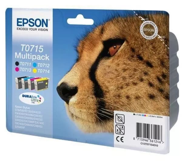 EPSON Cheetah T0715 Cyan, Magenta, Yellow & Black Ink Cartridges - Multipack