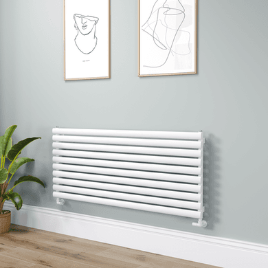 Sorrento Linea White Oval Designer Radiator 590x1400mm Single Panel 3317 BTU - Horizontal Bars