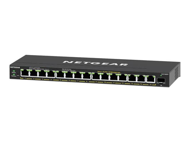 NETGEAR - Plus GS316EPP - Switch - Managed - 15 x 10/100/1000 (PoE+) + 1 x SFP - desktop, wall-mountable - PoE+ (231 W)