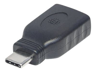 MANHATTAN - USB-C to USB-A Adapter, Male to Female, 5 Gbps (USB 3.2 Gen1 aka USB 3.0), SuperSpeed USB, Black, Lifetime Warranty, Polybag - USB-C adapter - USB-C to USB Type A