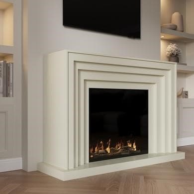 Cream Fire Surround and Electric Fire with Logs - AmberGlo