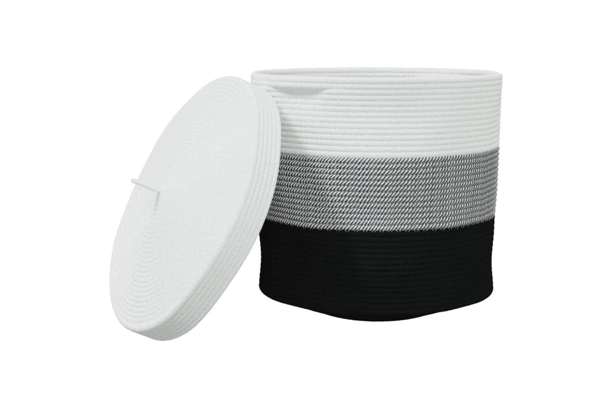 Storage Basket With Lid White And Black 40x35 Cm Cotton