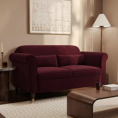 Burgundy Velvet 2 Seater Traditional Sofa - Ramona