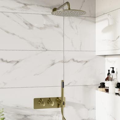 Brushed Brass 2 Outlet Thermostatic Mixer Shower Set With 250mm Wall Mounted Shower Head and Hand Shower - Arissa