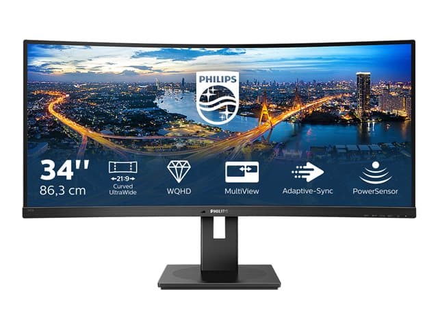 PHILIPS - 345B1C - LED monitor - curved - 34" - 3440 x 1440 WQHD @ 100 Hz - VA - 300 cd/m² - 3000:1 - 5 ms - 2xHDMI, DisplayPort - speakers - black texture