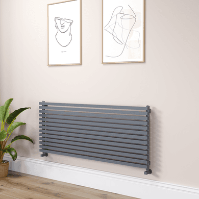 Ravello Linea Dark Grey Anthracite Square Designer Radiator 585x1400mm Single Panel 3782 BTU - Horizontal Bars
