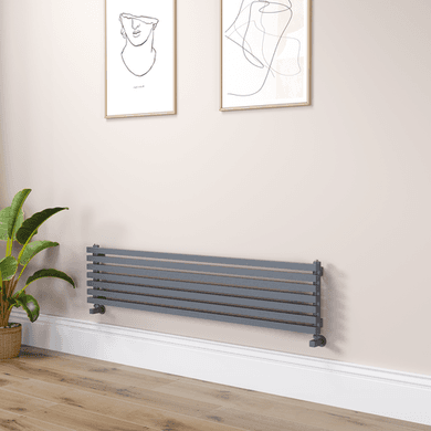 Ravello Linea Dark Grey Anthracite Square Designer Radiator 315x1400mm Single Panel 2034 BTU - Horizontal Bars