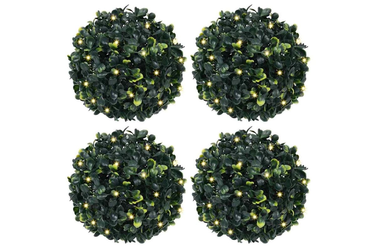 Artificial Boxwood Balls With Led Lights 4 Pcs Green 12 Cm