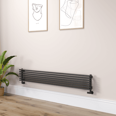 Ventura Linea Midnight Black Oval Unique Designer Radiator 245x1600mm Single Panel 2171 BTU - Horizontal Bars