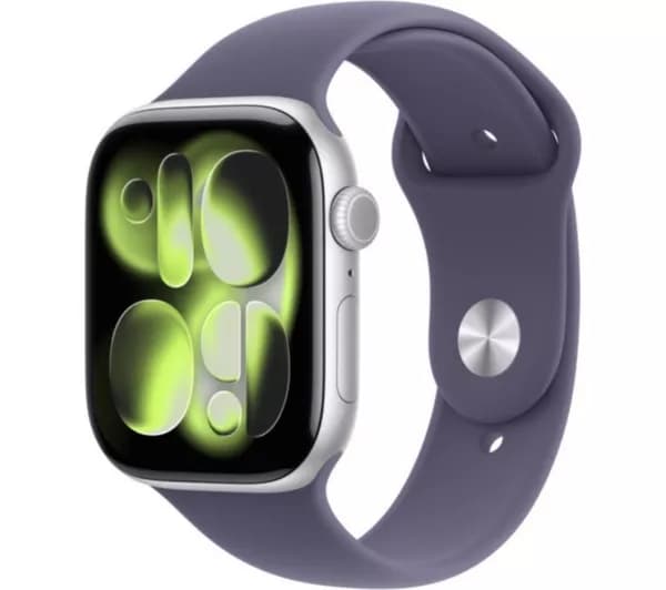 APPLE Watch Series 11 Cellular - 46 mm Silver Aluminium Case with Purple Fog Sport Band, S/M