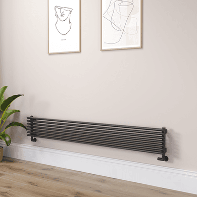 Ventura Linea Midnight Black Oval Unique Designer Radiator 245x1800mm Single Panel 2478 BTU - Horizontal Bars