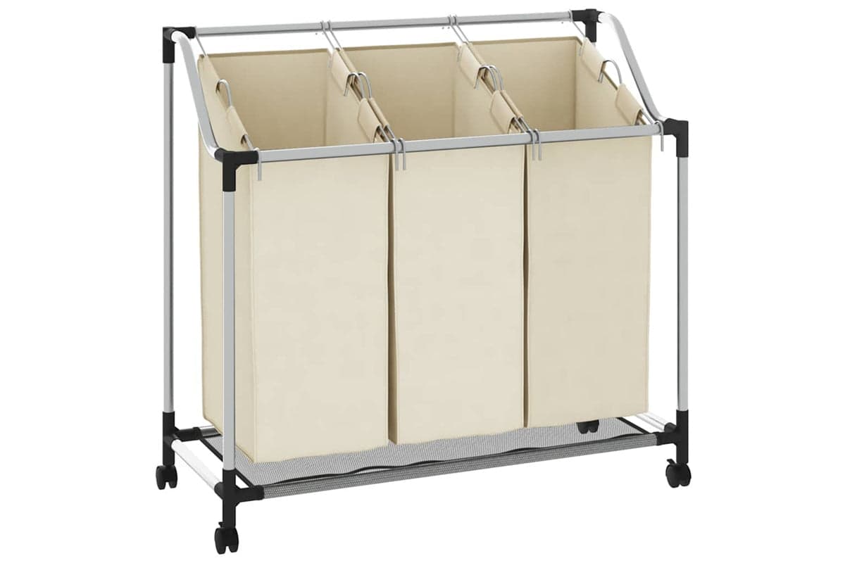 Vidaxl 282427 Laundry Sorter With 3 Bags Cream Steel