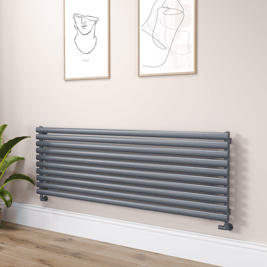 Sorrento Linea Dark Grey Anthracite Oval Designer Radiator 590x1800mm Single Panel 4256 BTU - Horizontal Bars