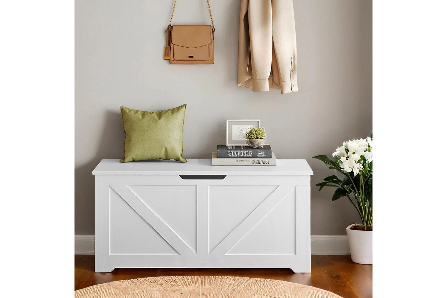 Vasagle Ottoman Storage Box | Particleboard And Mdf | 100 X 40 X 46 Cm | White