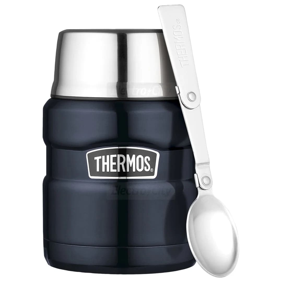 Thermos Stainless King 470ml Food Flask with Foldable Spoon | Dark Blue
