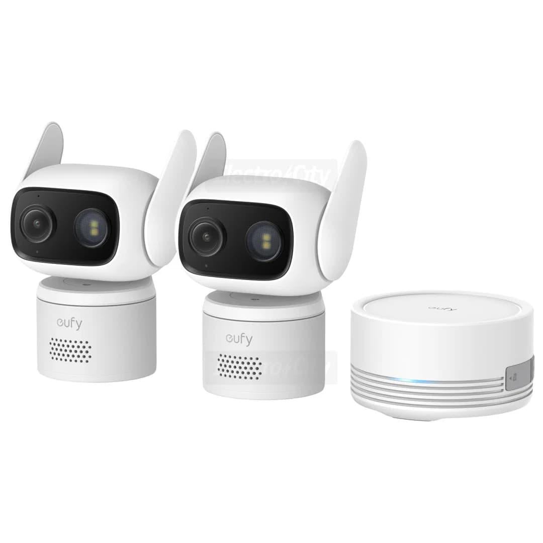 Eufy Wired Cam C31 2 Pack Pan-Tilt Security Camera with HomeBase Mini | White