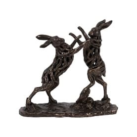 Driftwood Boxing Hares Bronze Ornament