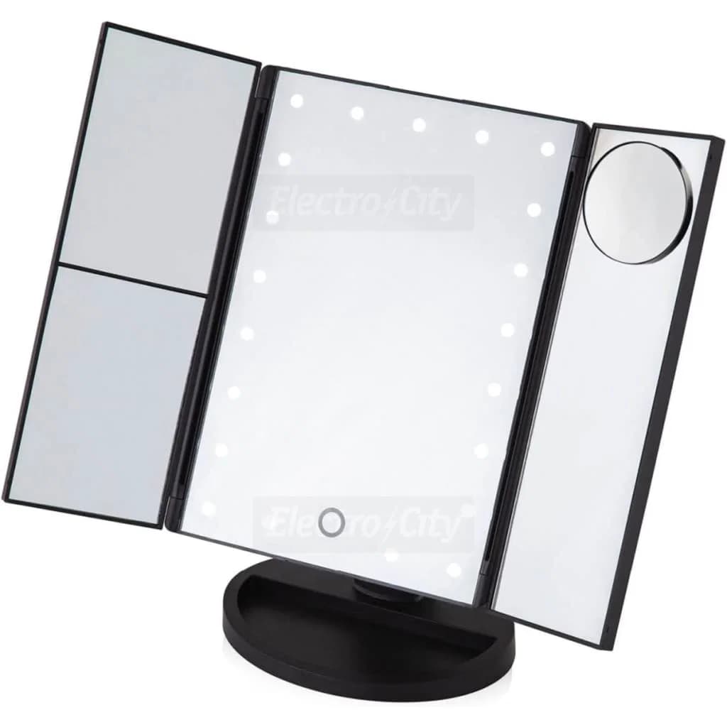 Carmen Noir 3 Panel LED Make Up Mirror | Black