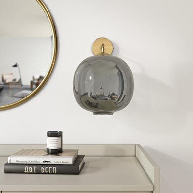 GRADE A1 - Box Opened Avellino Dark Grey Dimpled Smoked Glass Wall Light