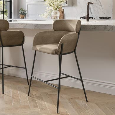 Beige Faux Leather - Curved Kitchen Counter Stools with Backs - Isla