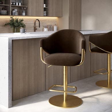 Brown and Gold - Upholstered Adjustable Swivel Bar Stools with Gold Base - Ronnie