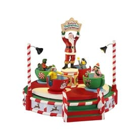 Santa's Peppermint Teacup Spinner LED Christmas Figurine