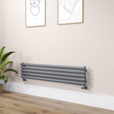Sorrento Linea Dark Grey Anthracite Oval Designer Radiator 295x1400mm Single Panel 1659 BTU - Horizontal Bars