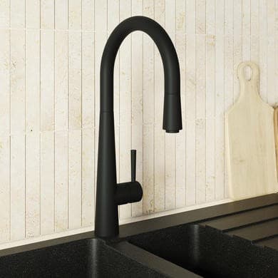 Matt Black Single Lever Pull Out Monobloc Kitchen Mixer Tap - Enza Olney