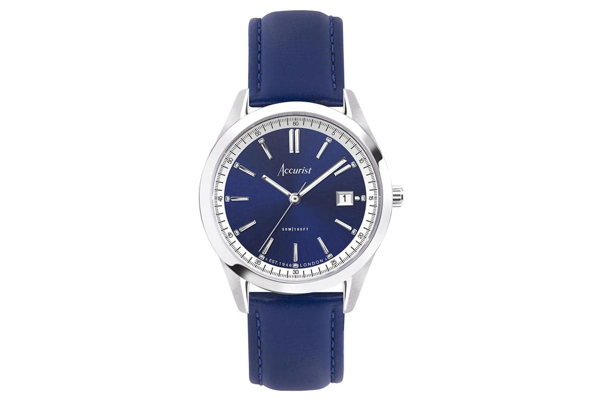 Accurist Everyday Men's Watch | Silver Case & Blue Leather Strap With Oxford Blue Dial | 40mm