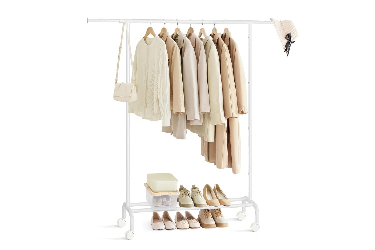 Extendable Clothes Rack With Wheels | Clothes Storage | Steel | White