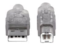 MANHATTAN - USB-A to USB-B Cable, 1.8m, Male to Male, Translucent Silver, 480 Mbps (USB 2.0), Hi-Speed USB, Lifetime Warranty, Polybag - USB cable - USB to USB Type B - 1.8 m