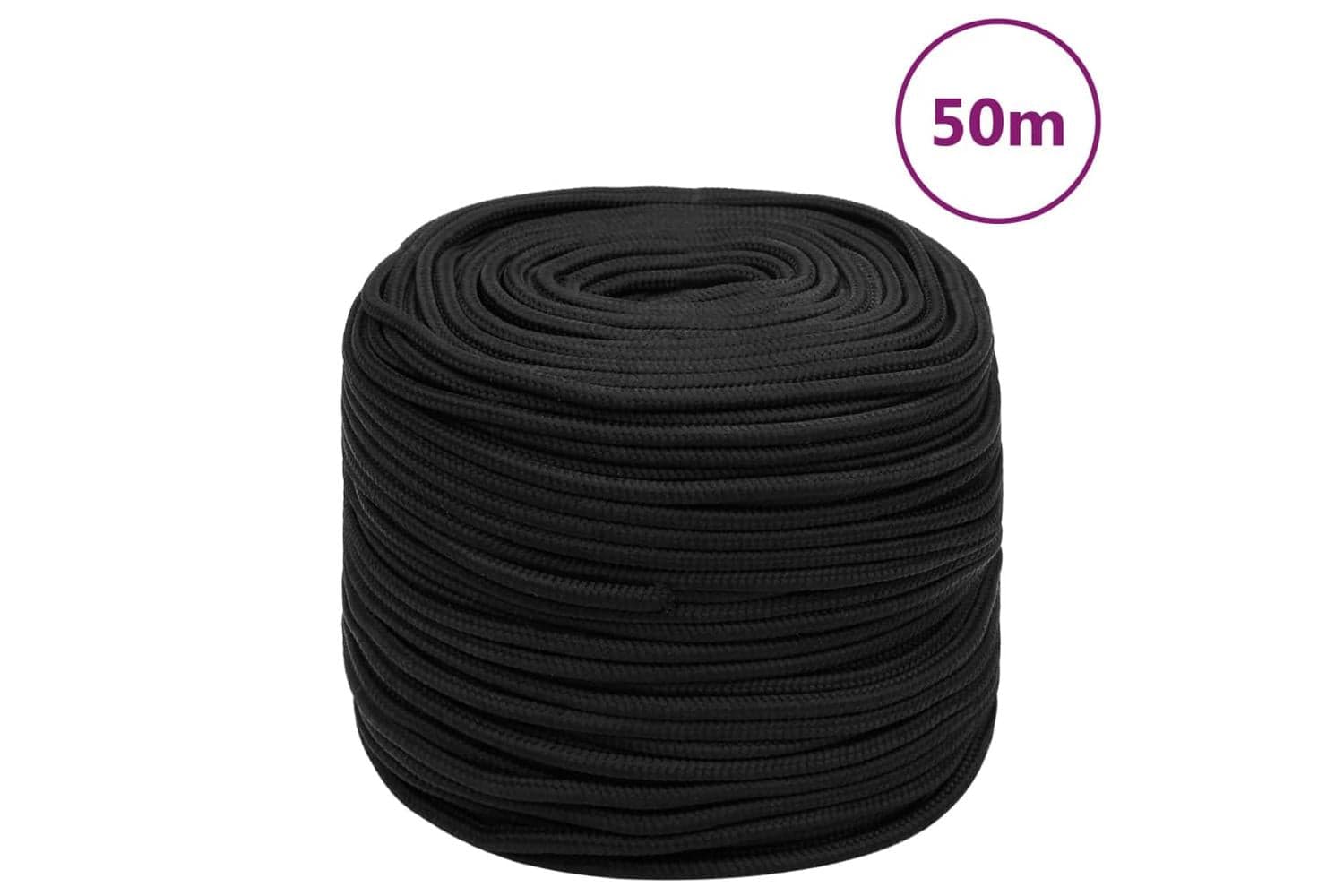 vidaXL 152507 Boat Rope Full Black 10mm 50 M Polypropylene