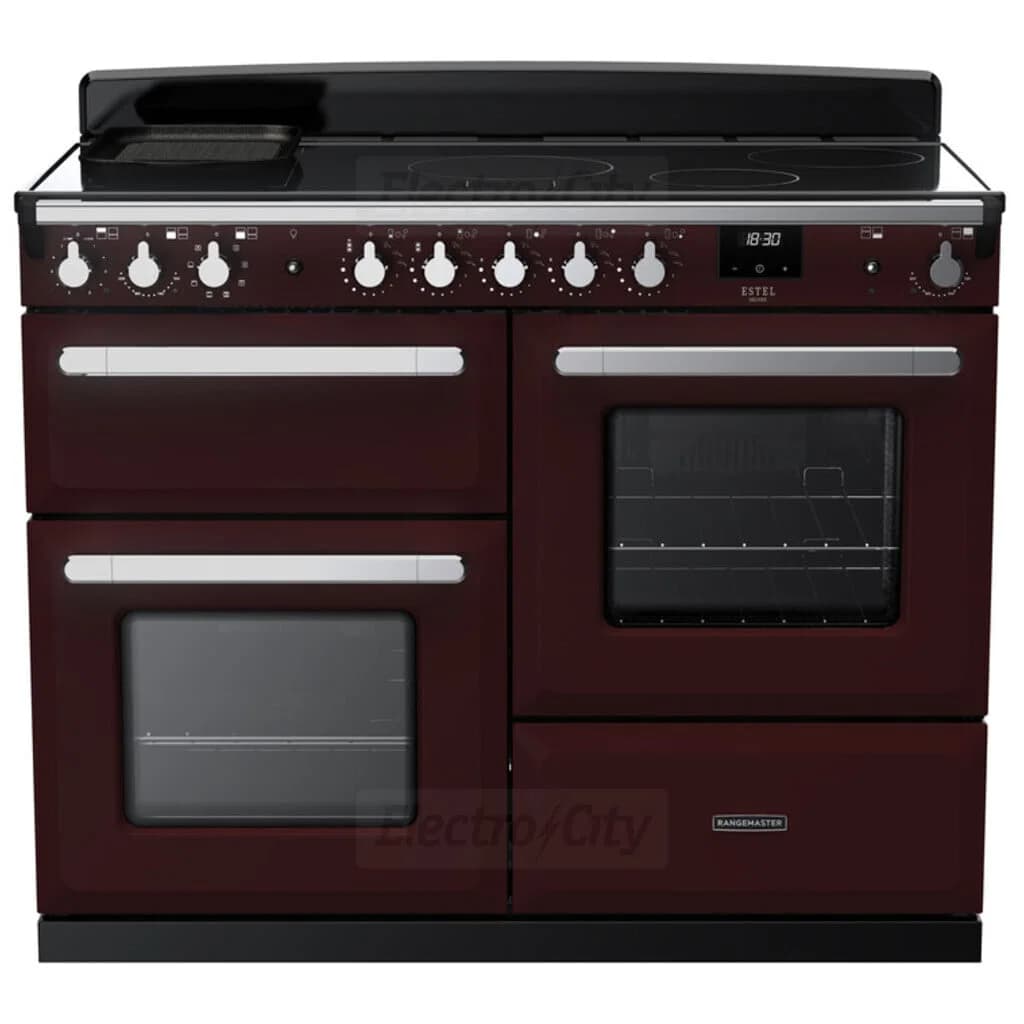 Rangemaster Estel Deluxe 110cm Induction Range Cooker | Bordeaux with Chrome Trim