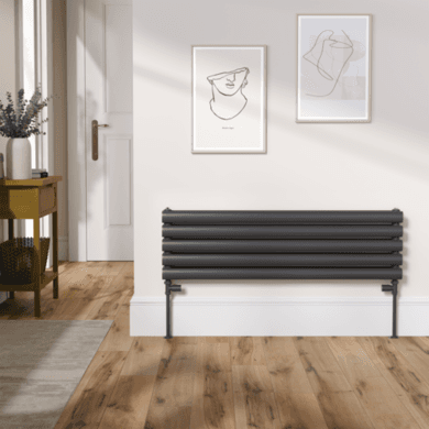 Sorrento Linea Midnight Black Oval Designer Radiator 295x1000mm Double Panel 1846 BTU - Horizontal Bars