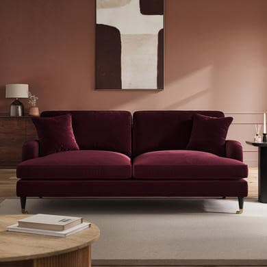 Burgundy Velvet 3 Seater Sofa - Payton