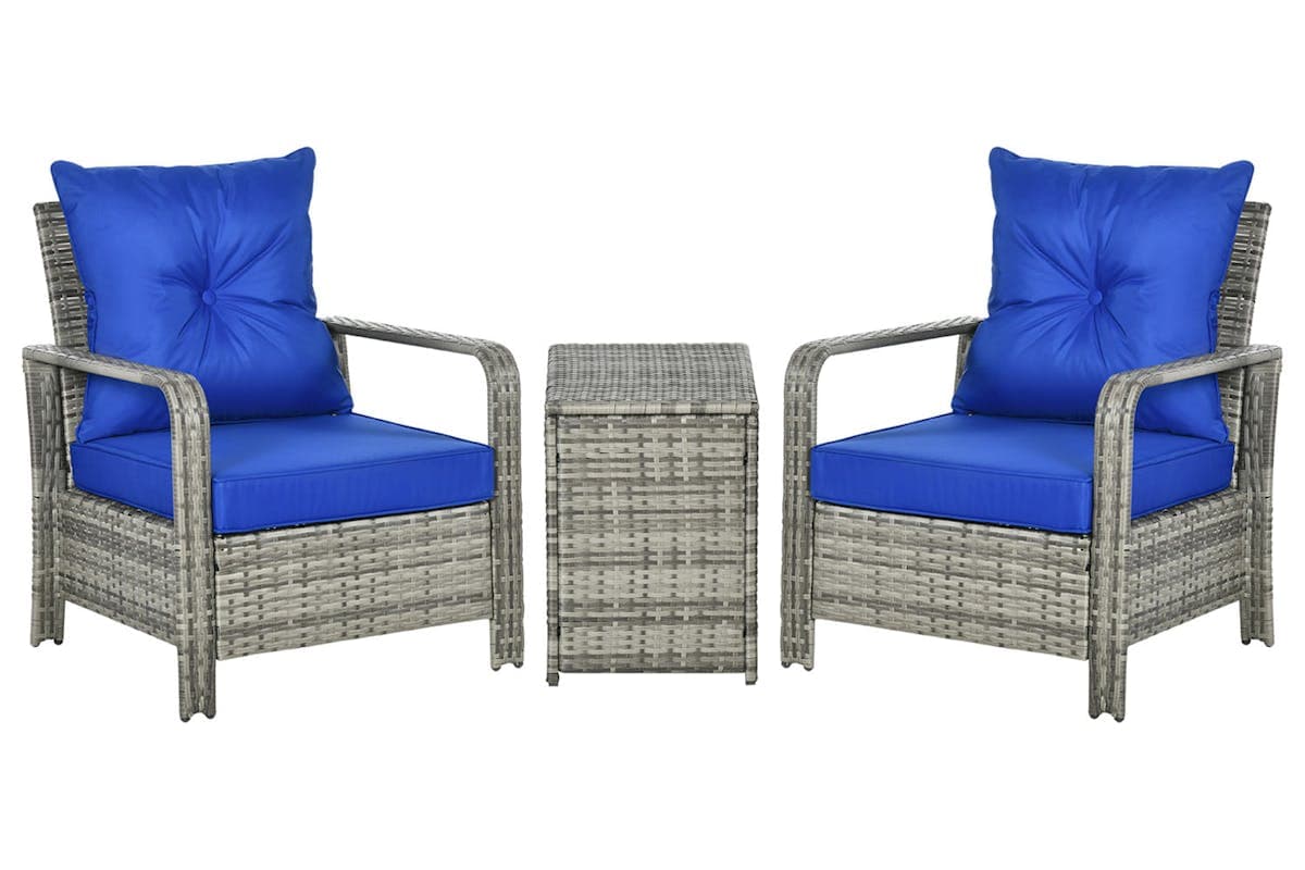 Outsunny PE Rattan Garden Seating Set with 2 Padded Chair Storage Table | 3 Pieces