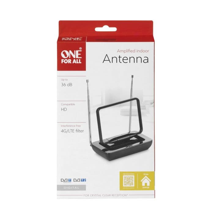 One For All SV9125, Amplified, Black, Indoor Aerial