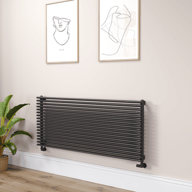 Ventura Linea Midnight Black Oval Unique Designer Radiator 595x1400mm Single Panel 4498 BTU - Horizontal Bars