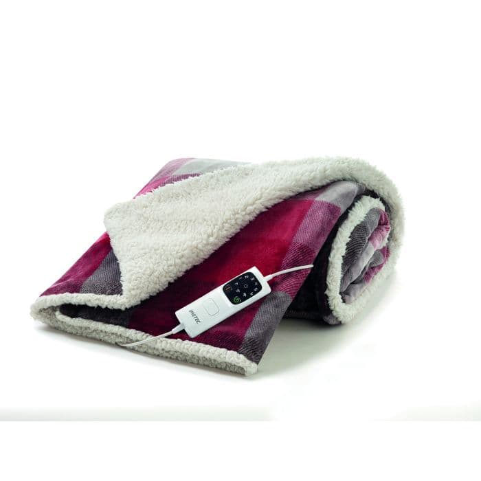 IMETEC 16739, Deluxe Heated Throw, Tartan/White Sherpa