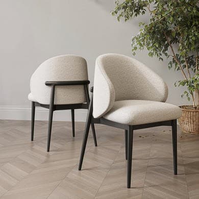 Two Tone Cream and Black - Upholstered Curved Dining Chairs with Wooden Exposed Back - Kori