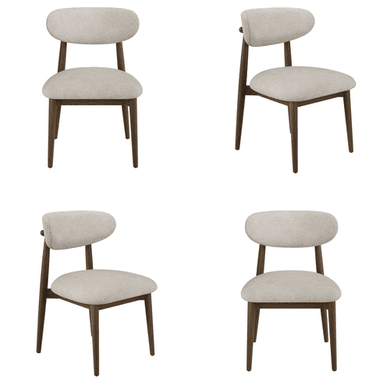 Set of 4 Walnut and Beige Upholstered Curved Dining Chairs with Solid Wood Open Back - Kori