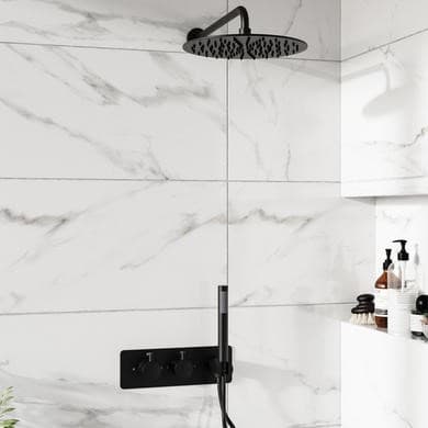 Black 2 Outlet Thermostatic Mixer Shower Set With 250mm Wall Mounted Shower Head and Hand Shower - Arissa