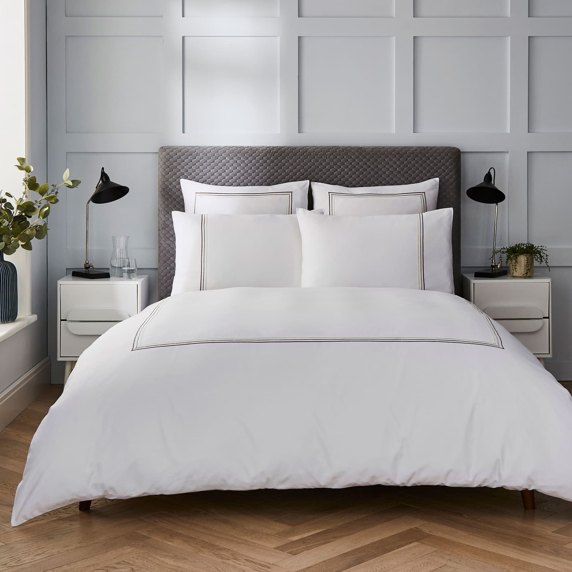Triple Row Cord 400 Thread Count Bedding Latte on White