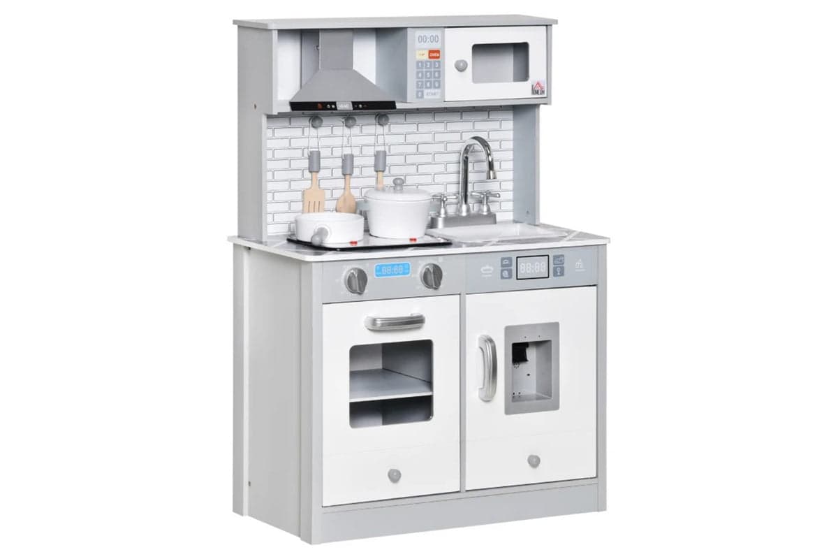 Homcom 350-102 Kids Wooden Kitchen Playset | Grey/White