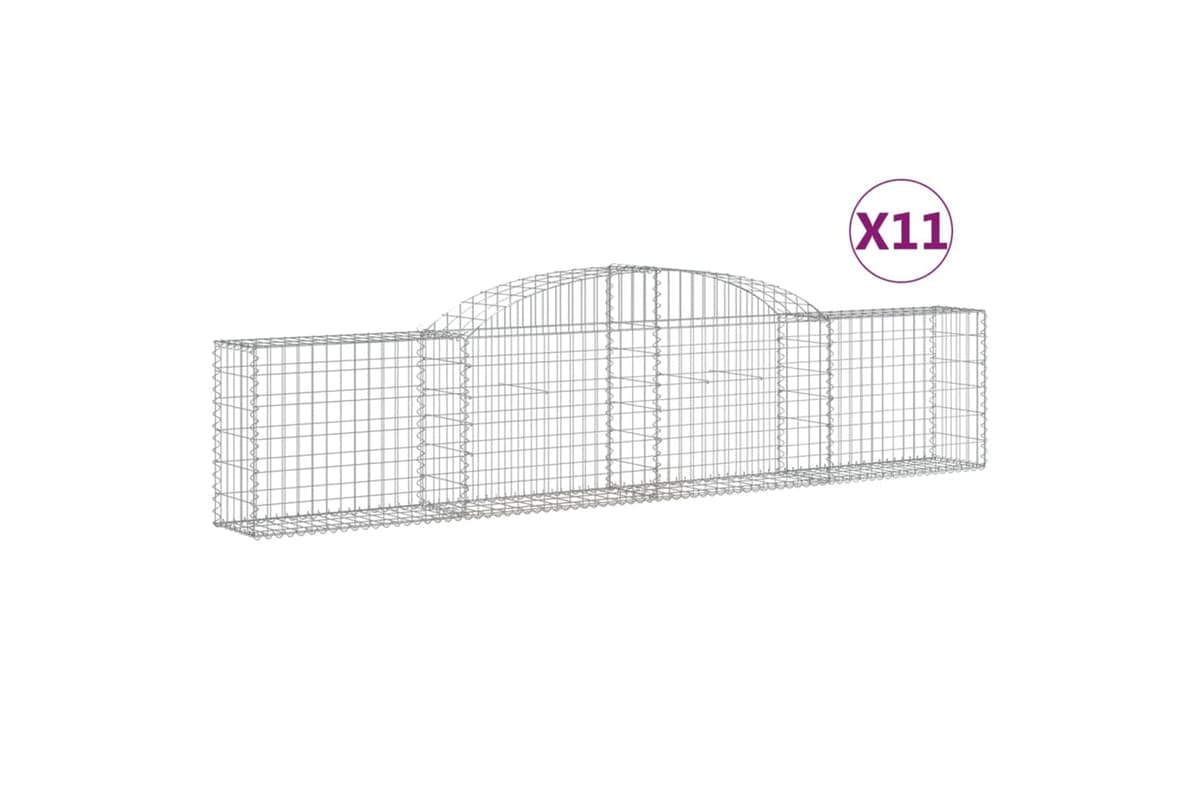 vidaXL 3146494 Arched Gabion Baskets 11 Pcs 300x30x60/80cm Galvanised Iron