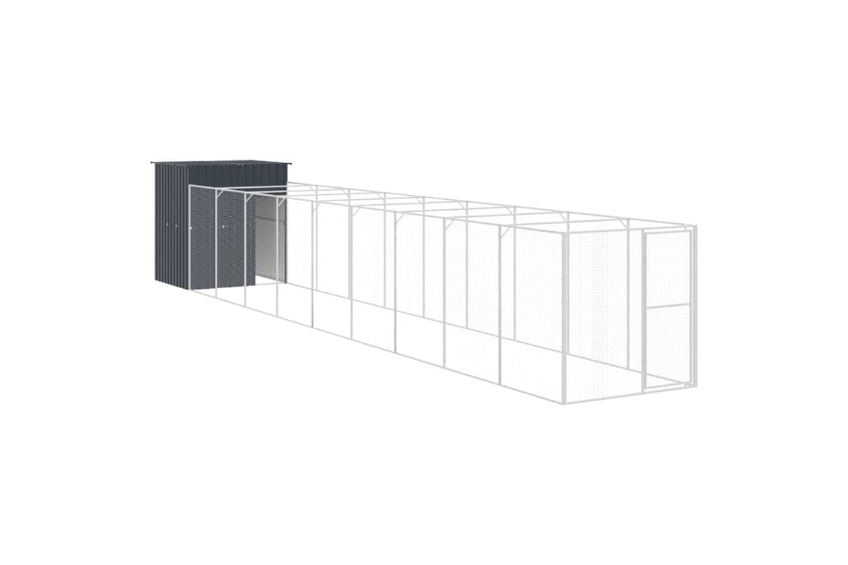 vidaXL 3189102 Dog House With Run Anthracite 165x1067x181cm Galvanised Steel